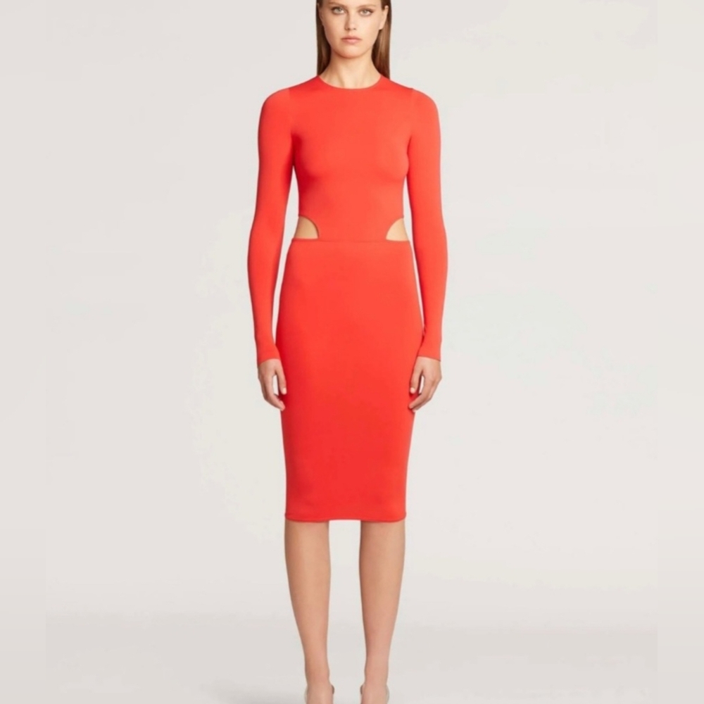 NEW Amina Muaddi Red Long Sleeve Dress